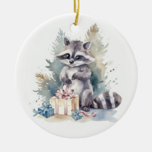 Décoration En Céramique Aquarelle Noël Raccoon
