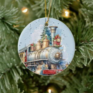 Décoration En Céramique aquarelle Noël Train de vacances ajouter un messag