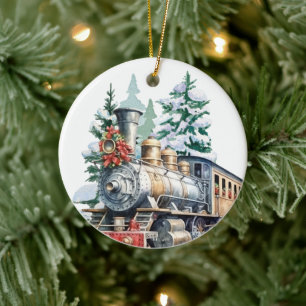 Décoration En Céramique aquarelle Noël Train de vacances ajouter un messag