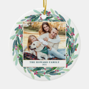 Décoration En Céramique Aquarelle Noël Vert couronne Wreath Multi Photo