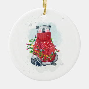 Décoration En Céramique Aquarelle Ours polaire de Noël en Sweat