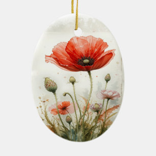 Décoration En Céramique Aquarelle personnalisée Couleur rouge Poppy Vintag