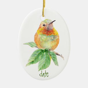 Décoration En Céramique Aquarelle Personnalisée Donnée Colibri roux, Oisea