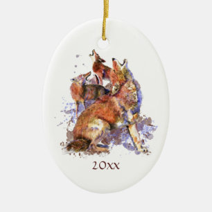 Décoration En Céramique Aquarelle personnalisée Howling Coyotes Animal Cer