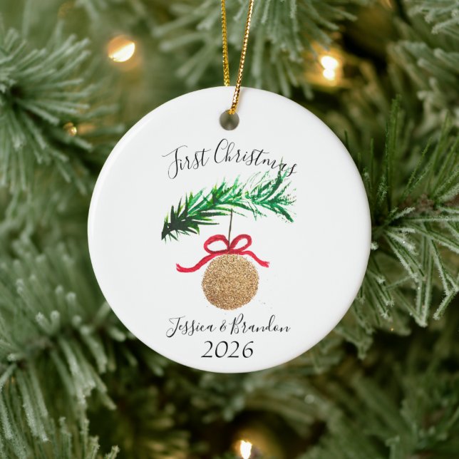 Décoration En Céramique Aquarelle Premier arbre de Noël Joyeux et lumineux (Arbre)