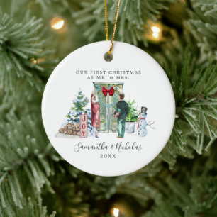 Décoration En Céramique Aquarelle Premier Noël en tant que M. et Mme.