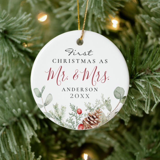 Décoration En Céramique Aquarelle Premier Noël M. + Mme Ornament (Arbre)