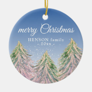 Décoration En Céramique Aquarelle rose Arbres Joyeux Noël Famille