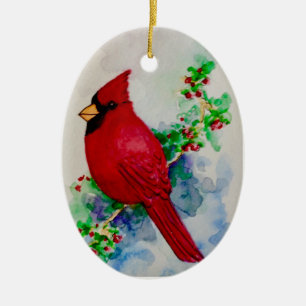 Décoration En Céramique Aquarelle rouge cardinal Charming Sweet