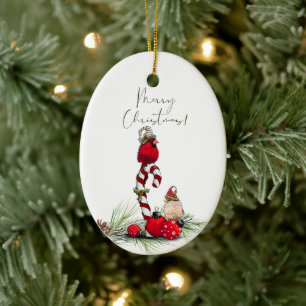 Décoration En Céramique Aquarelle rouge cardinale Oiseau Noël d'hiver