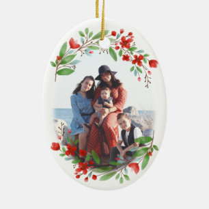 Décoration En Céramique Aquarelle rouge et verte Floral Noël Photo Noël No