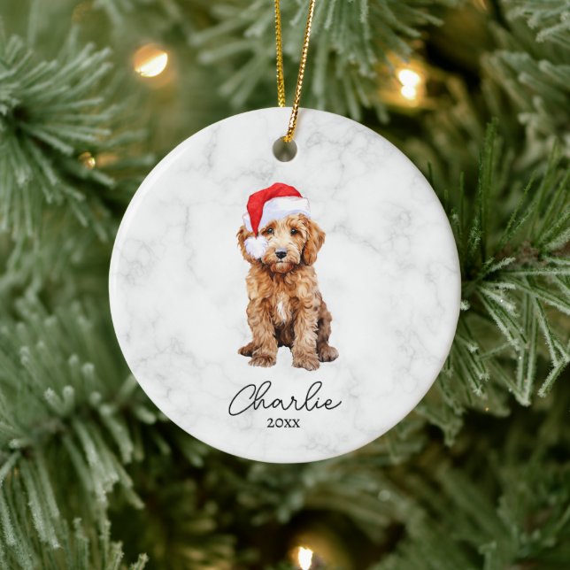 Décoration En Céramique Aquarelle Rouge Goldendoodle Ferme Noël (Arbre)