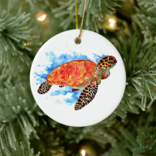 Décoration En Céramique Aquarelle rouge Tortue marine