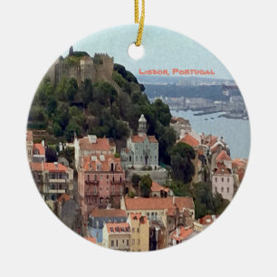 Décoration En Céramique Aquarelle Skyline de Lisbonne