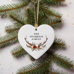 Décoration En Céramique aquarelle stag floral terre cuite moderne élégant<br><div class="desc">Moderne élégant traditionnel stag stag floral script moderne belle décoration de Noël ornement Partie d'une collection naturelle,  terre cuite,  noir et vert sage élégant collection.</div>