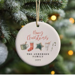 Décoration En Céramique Aquarelle sucre de canne de boissons de Noël<br><div class="desc">Un design festif amusant avec des favoris hiver aquarelle - chocolat chaud,  sucre de canne,  bas. Joyeux Noël en écriture contemporaine,  parfait pour célébrer la saison des fêtes. L'ornement peut être édité,  partie d'une collection.</div>