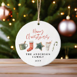 Décoration En Céramique Aquarelle sucre de canne de boissons de Noël<br><div class="desc">Un design festif amusant avec des favoris hiver aquarelle - chocolat chaud,  sucre de canne,  bas. Joyeux Noël en écriture contemporaine,  parfait pour célébrer la saison des fêtes. L'ornement peut être édité,  partie d'une collection.</div>