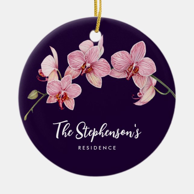 Décoration En Céramique Aquarelle teinte rose Orchidées Peinture (Devant)