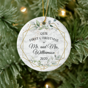 Décoration En Céramique Aquarelle Verdure Gold Premier Noël Marié