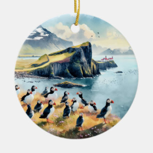 Décoration En Céramique Aquarelle Vik Islande Puffins