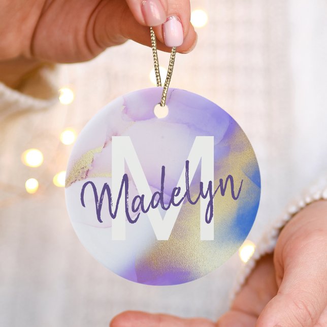 Décoration En Céramique Aquarelle violet Abstrait Girly Luxury Monogramme (Créateur téléchargé)