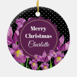 Décoration En Céramique Aquarelle violet Iris Pois botaniques