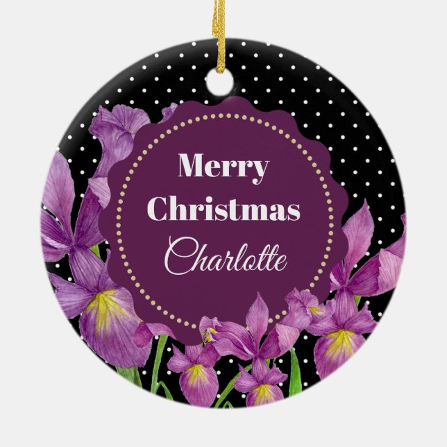 Décoration En Céramique Aquarelle violet Iris Pois botaniques (Dos)