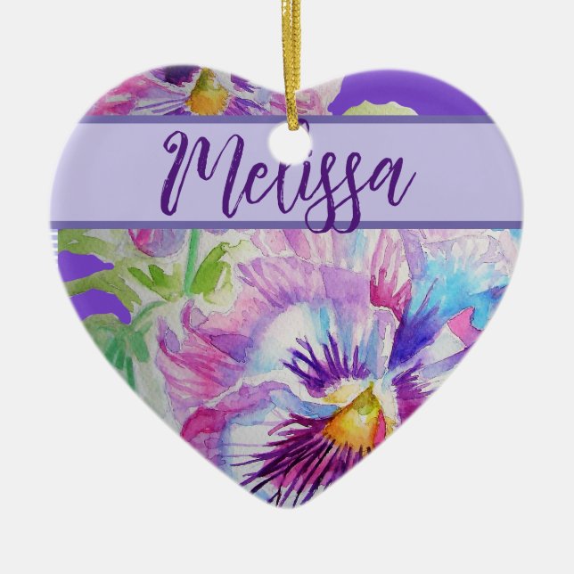 Décoration En Céramique Aquarelle violette Panseuse Jolie Fleur Florale (Devant)