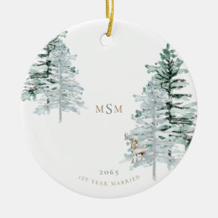 Décoration En Céramique Aquarelle Woodland Monogramme 1ère année Mariée