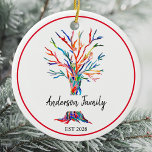 Décoration En Céramique Arbre de famille arc-en-ciel personnalisé<br><div class="desc">Cette décoration colorée est ornée d'un arbre aux couleurs arc-en-ciel. Facile à personnaliser avec votre nom et votre année. Utilisez l'option Personnaliser supplémentaire pour modifier la taille, le style ou la couleur du texte si vous le souhaitez. Parce que nous créons notre propre oeuvre, vous ne trouverez pas cette image...</div>