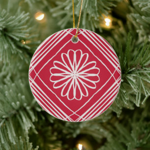 Décoration En Céramique Arbre de Noël Abstrait Boho Rouge Motif