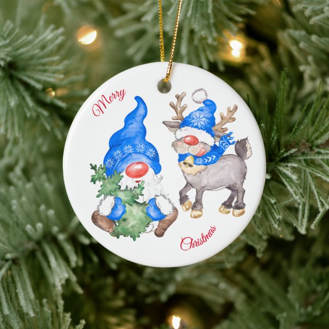 Décoration En Céramique Arbre de Noël avec Gnome et rennes (Arbre)