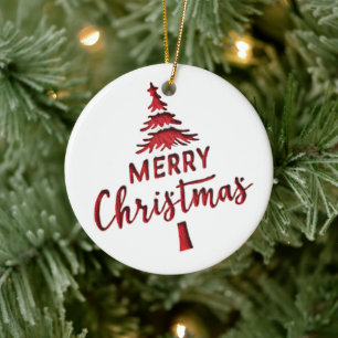 Décoration En Céramique Arbre de Noël avec texte "Joyeux Noël" en creux su