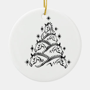 Décoration En Céramique Arbre de Noël de chevaux Vacances équestres Noël
