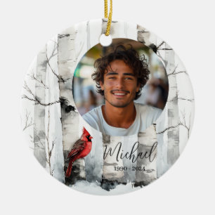 Décoration En Céramique Arbre de Noël en bouleau mémorial avec photo perso