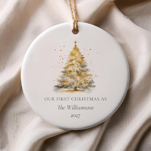 Décoration En Céramique Arbre de Noël en or personnalisé Notre premier mar