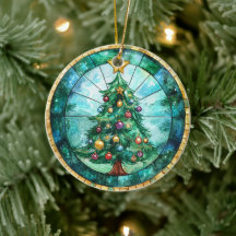 Arbre de Noël et étoile de Noël aspect vitrail