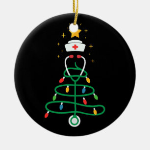 Décoration En Céramique Arbre de Noël Lumières Stéthoscope Infirmières Fem