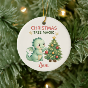 Décoration En Céramique Arbre de Noël Magie Aquarelle Bébé Dragon