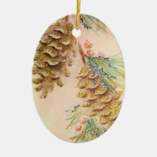 Décoration En Céramique Arbre de Noël Pinecones Éclairer Vintage