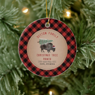 Décoration En Céramique Arbre de Noël Ranch Père Noël Buffalo Rustic Plaid