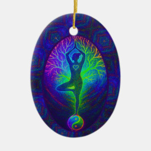 Décoration En Céramique Arbre de yoga Paix Arc-en-ciel