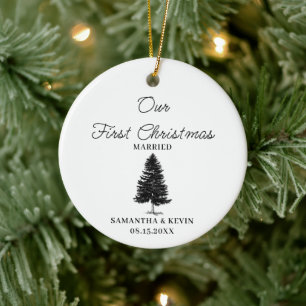 Décoration En Céramique Arbre Premier Noël Marié M. Et Mme Mariage