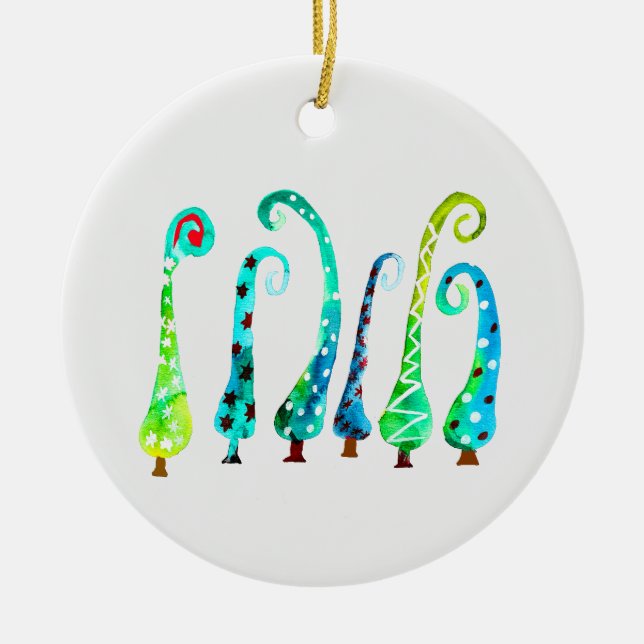 Décoration En Céramique Arbres de Noël aquarelle fantaisistes (Devant)