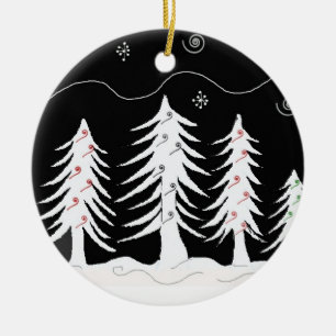 Décoration En Céramique Arbres de Noël en noir et blanc