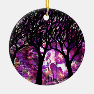 Décoration En Céramique Arbres d'hiver au-dessus d'arrière - plan d'encre