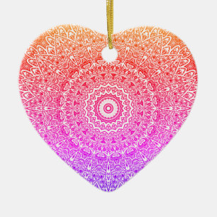 Décoration En Céramique Arc en ciel Mandala Coeur Boho Décor / Cadeau