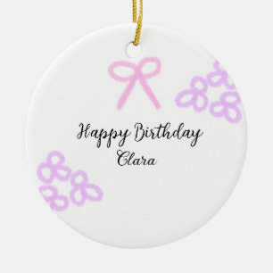 Décoration En Céramique Arc rose violet fleuri pastel heureux anniversaire