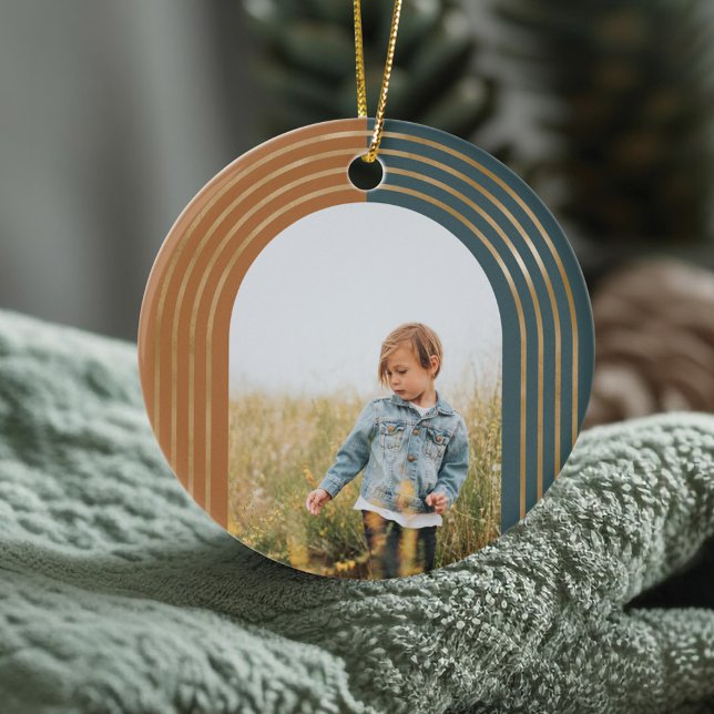 Décoration En Céramique Arches d'or concentriques modernes géométriques 3  (Modern Geometric Concentric Golden Arches 3 Photo Ceramic Ornament)