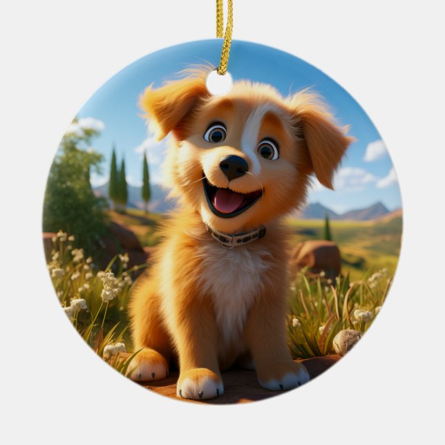 Décoration En Céramique Archie - Chiot de récupération de laboratoire jaun (Devant)